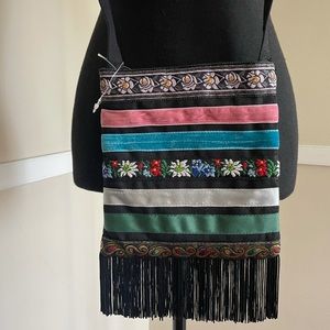 NWT! ADORABLE MULTI FABRIC FRINGE CROSSBODY